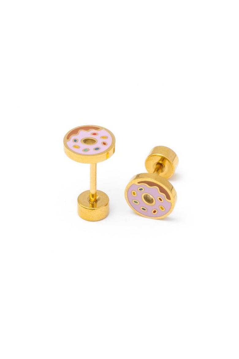 Girls' Donut Flatback Stud Hypoallergenic Earrings, Main, color, Pink