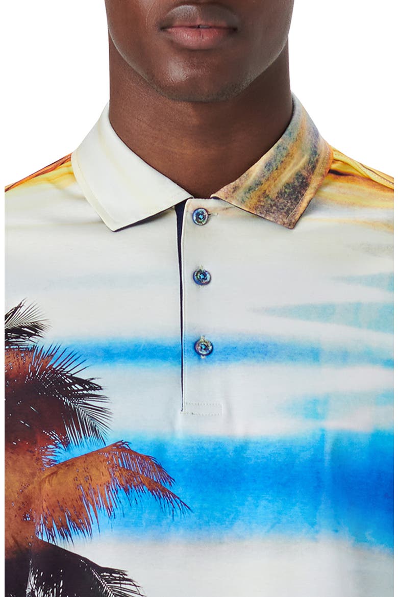 Hendrix Digital Palm Tree Print Cotton Polo, Alternate, color, SUNSET