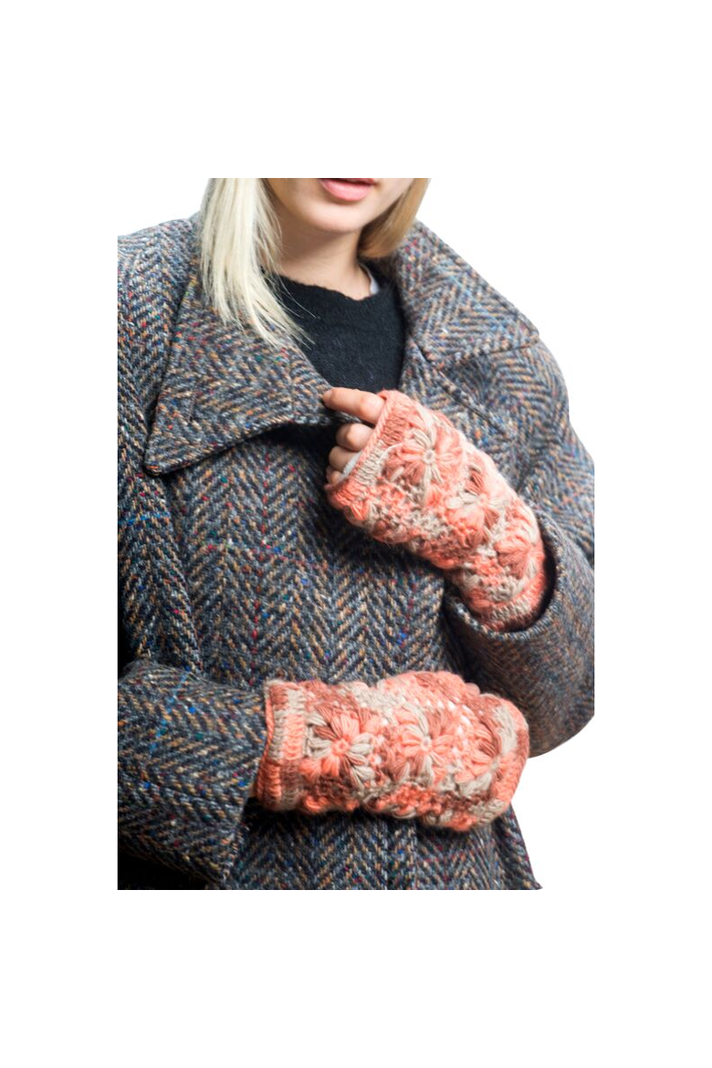Multi Color Flower Crochet Handwarmers, Alternate, color, Black Multi