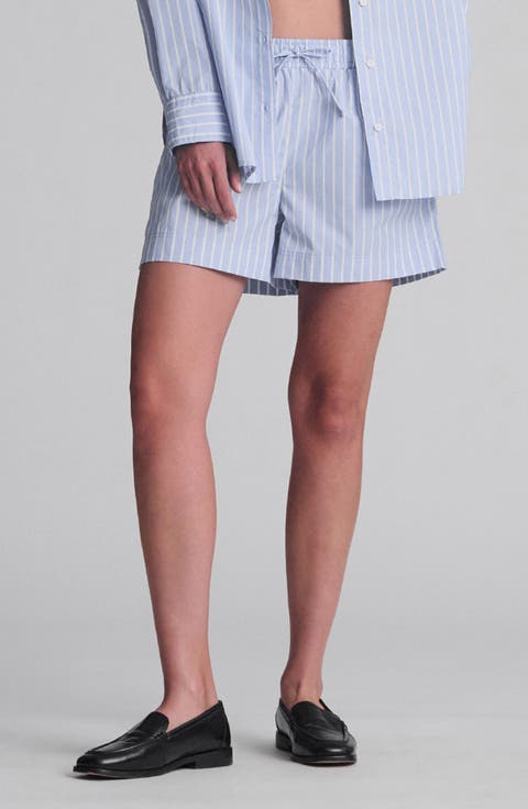 Stripe Cotton Drawstring Shorts