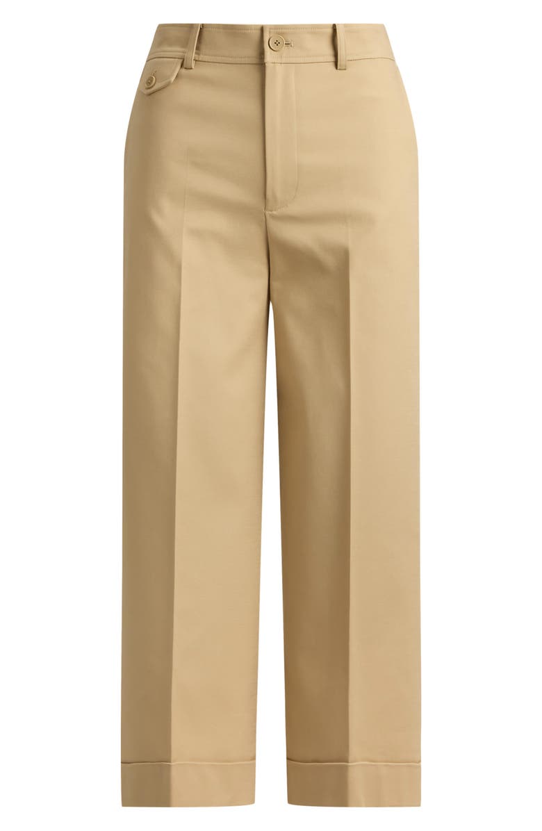 Lauren Ralph Lauren Cotton Stretch Twill Crop Wide Leg Pants, Alternate, color, Birch Beige