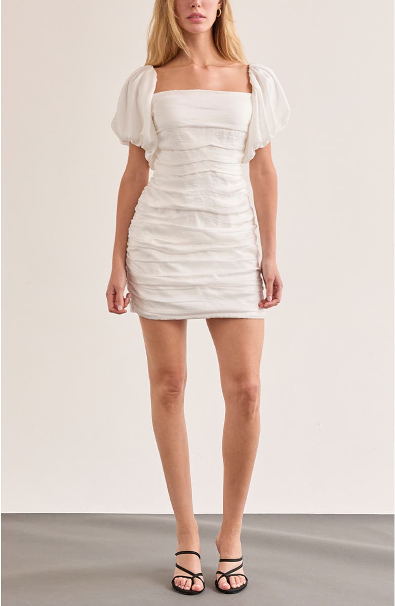 CRESCENT Puff Sleeves Ruched Mini Dress, Alternate, color, Ivory