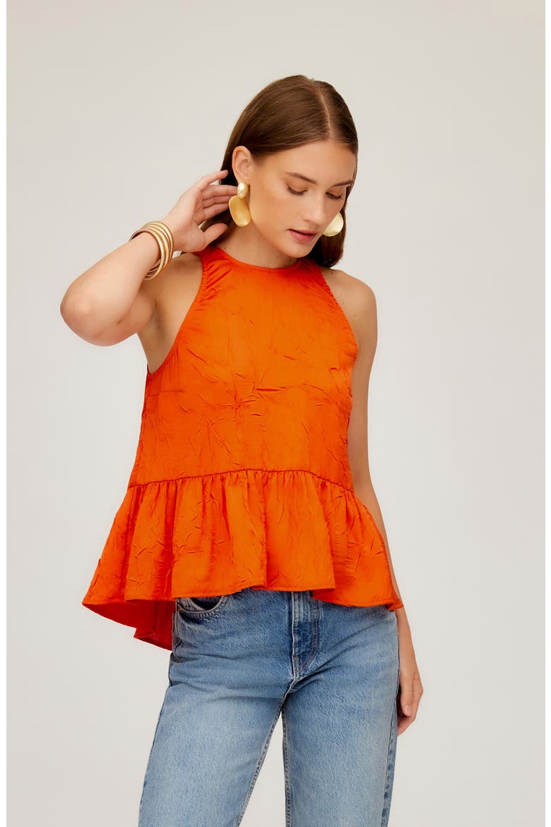 Floren Peplum Crushed Satin Top, Alternate, color, BURNT ORANGE
