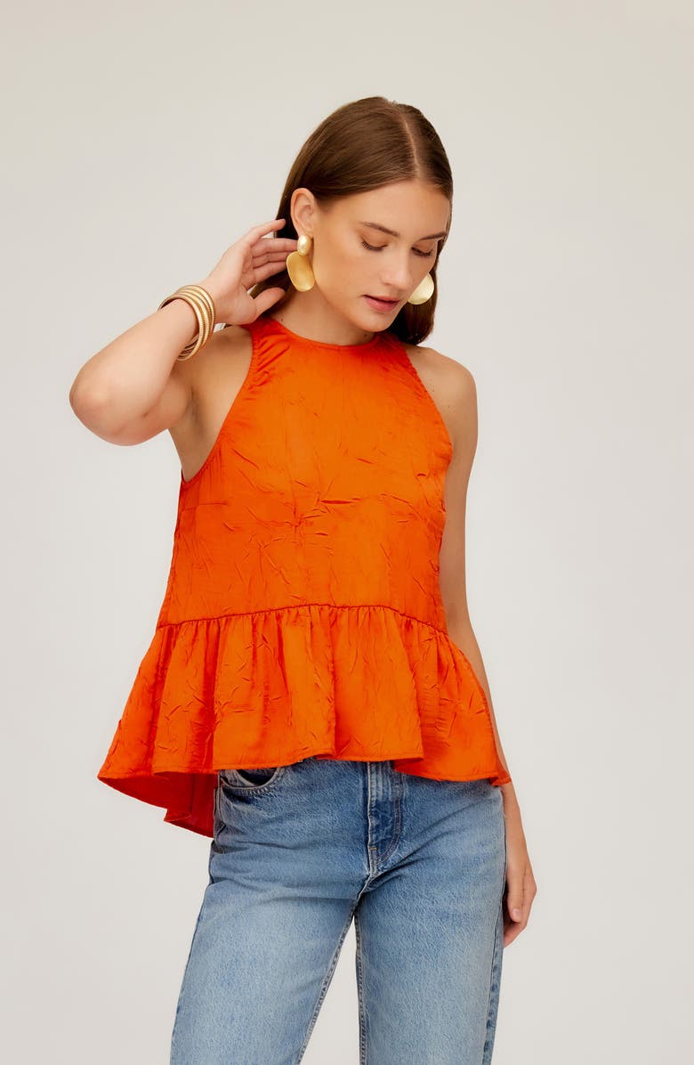 FIFTEEN TWENTY Floren Peplum Crushed Satin Top, Alternate, color, Burnt Orange