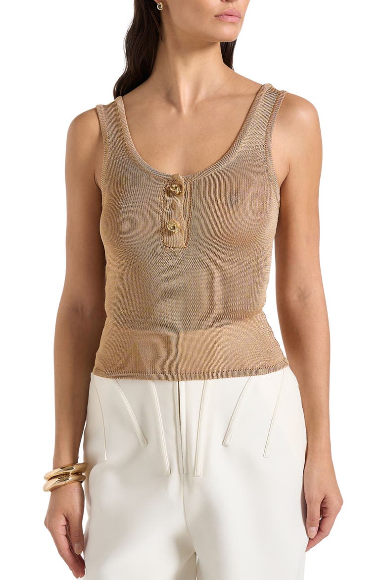 Pippa Pointelle Knitted Vest With Knot Button, Alternate, color, Gold