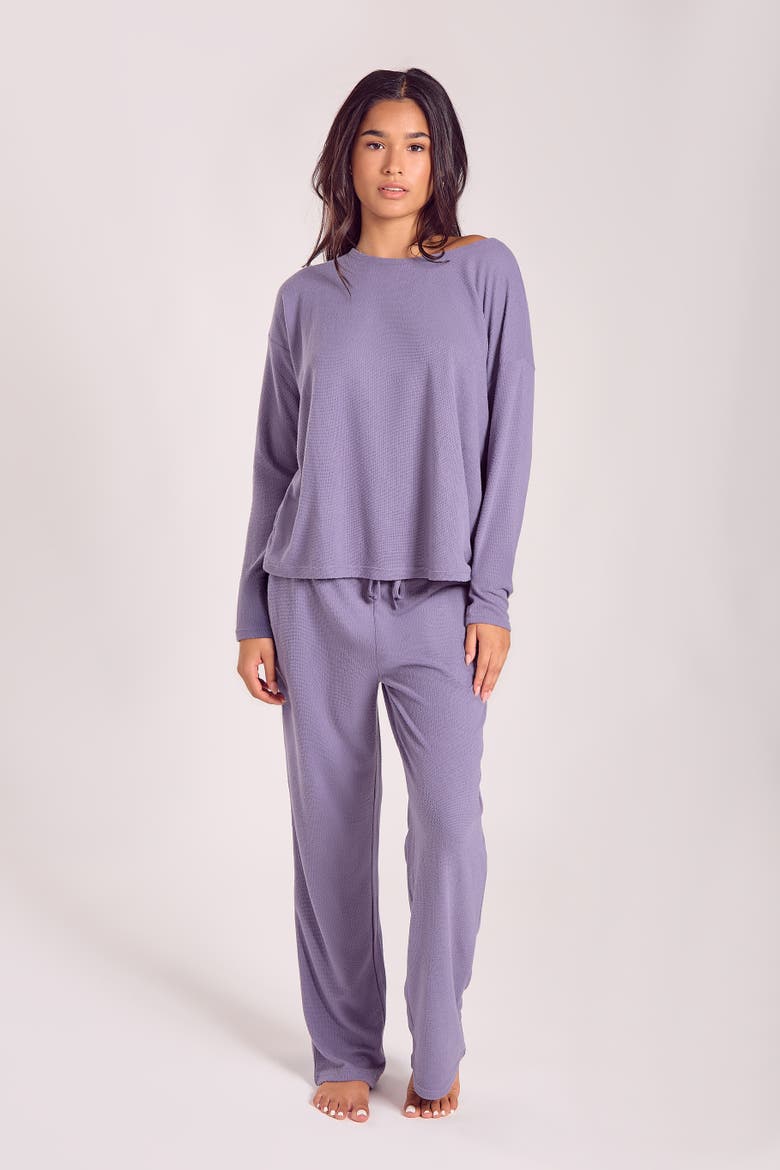 Waffle Knit Sleep Set with Drawstring Pants, Alternate, color, Orchid
