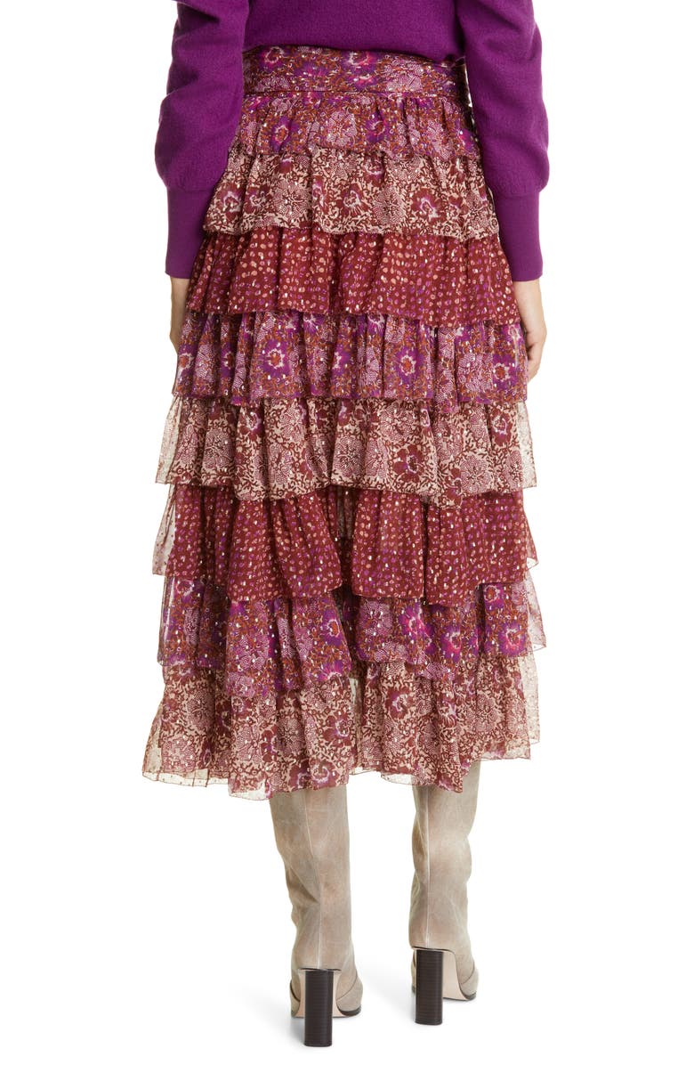 Ulla Johnson Fayanna Metallic Tiered Silk Skirt, Alternate, color, 