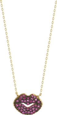 SPHERA MILANO 14K Yellow Gold Plated Sterling Silver & CZ Lips Pendant Necklace