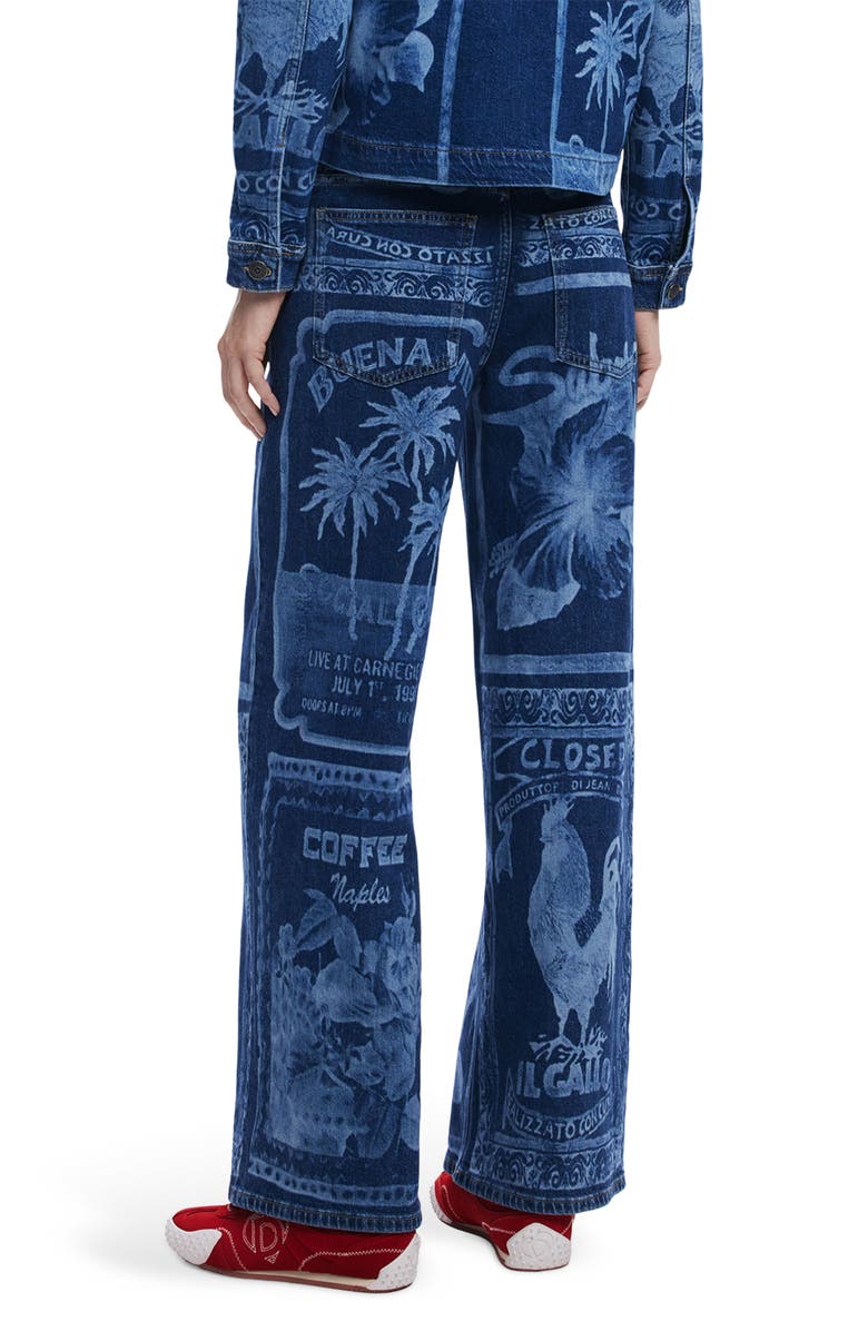 Desigual Print Wide Leg Jeans, Alternate, color, Medium Blue
