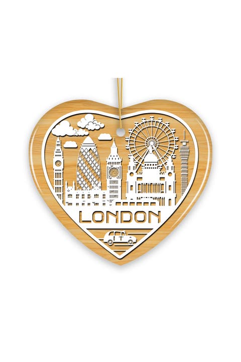 London Skyline Paper Art Heart Ceramic Ornament