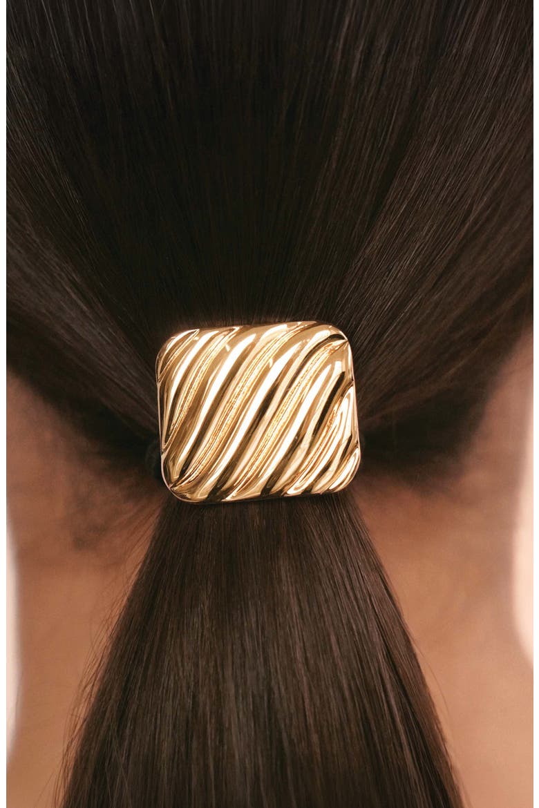 Shiny Square Ponytail Holder, Alternate, color, GOLD