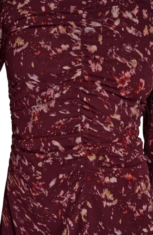 Bcbg Abstract Print Long Sleeve Midi Dress In Burgundy