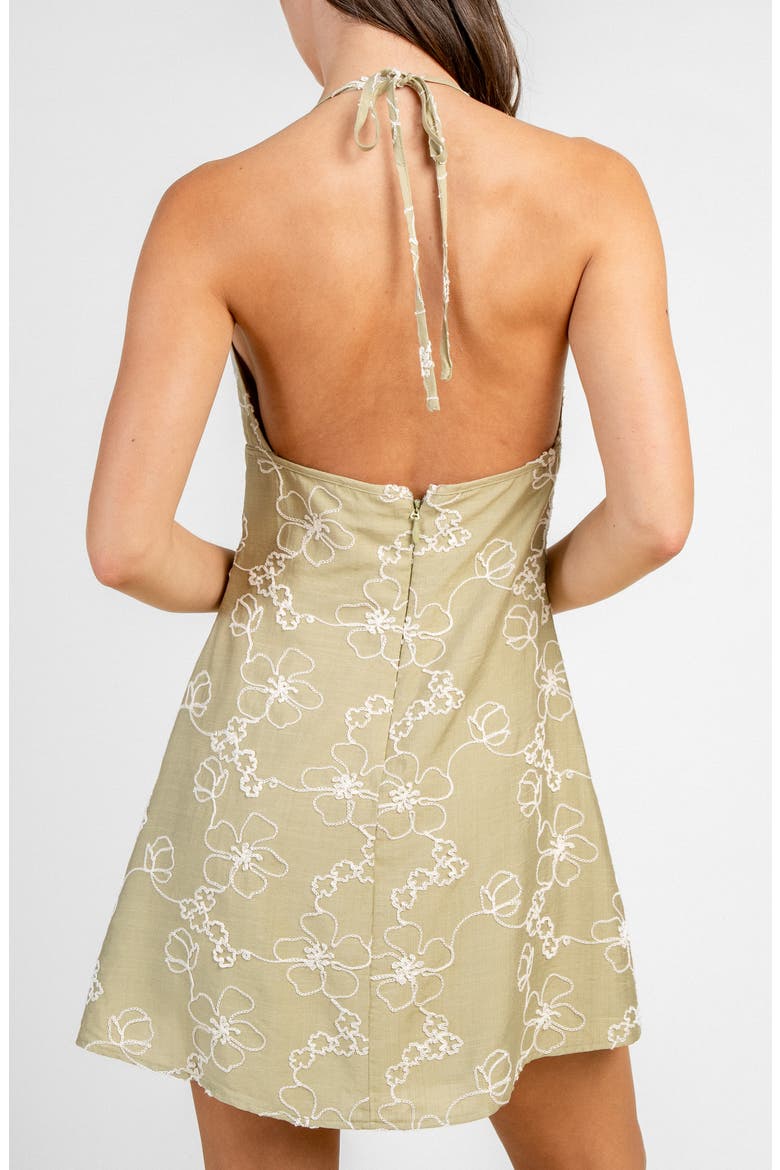 Floral Embroidered Halter Neck Minidress, Alternate, color, SAGE