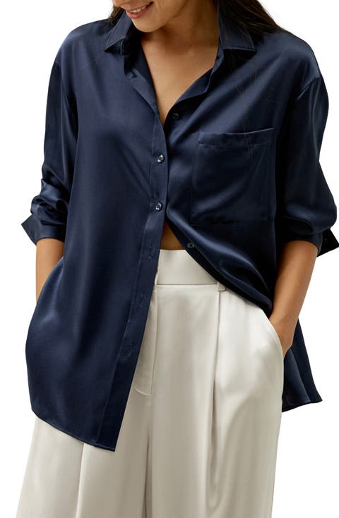 Casual Spread Collar Silk Shirt