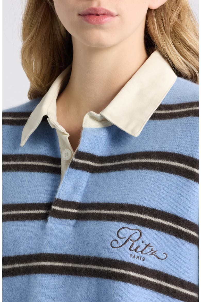 x The Ritz Paris Stripe Long Sleeve Cashmere Polo Sweater, Alternate, color, LIGHT BLUE MULTI