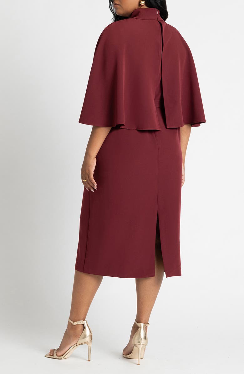 ELOQUII Cape Sleeve Belted Midi Dress, Alternate, color, Tawny Port