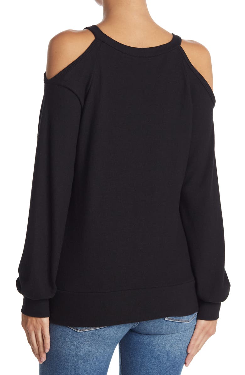 GO COUTURE Cold Shoulder Knit Sweater, Alternate, color, Black
