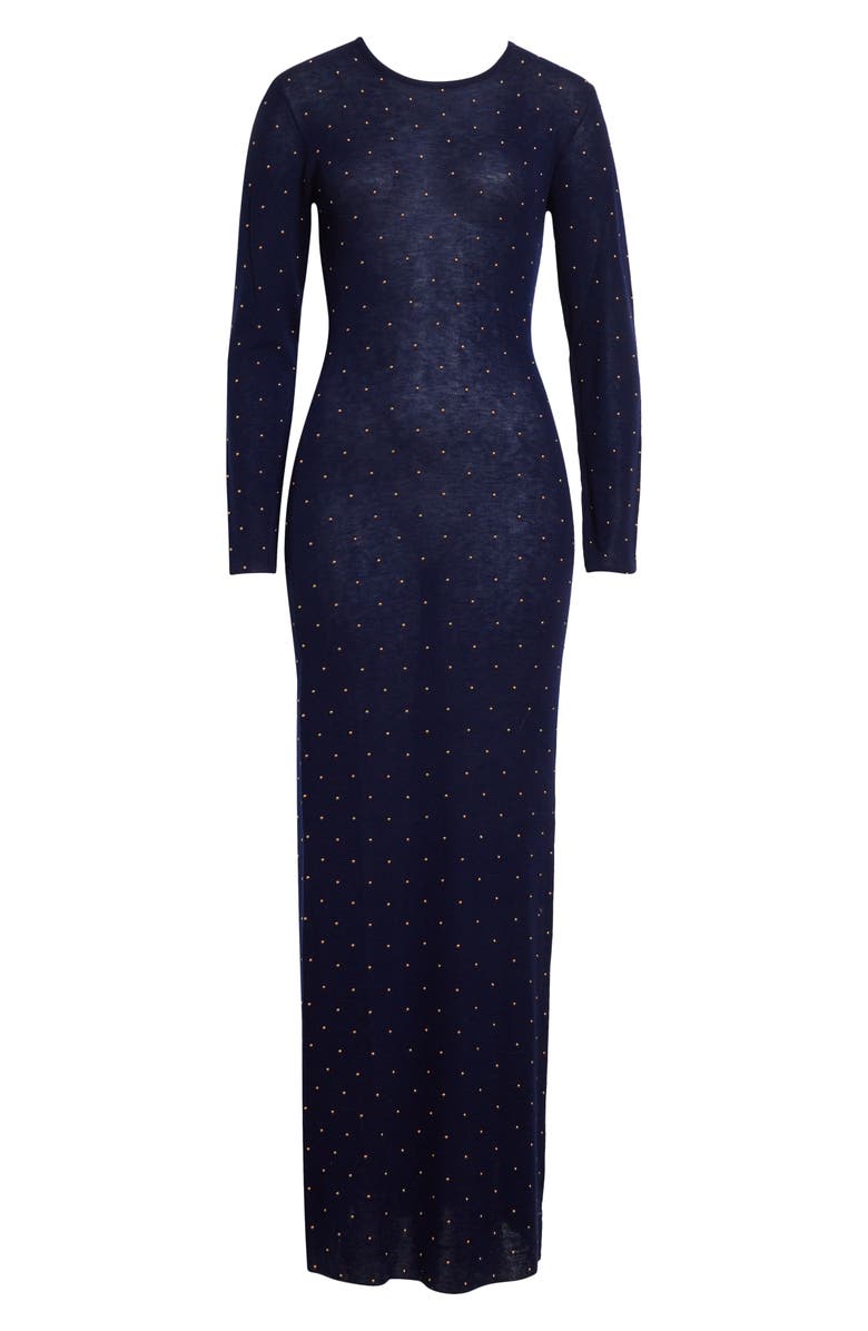 Rabanne Studded Long Sleeve Wool Knit Dress, Alternate, color, Blue