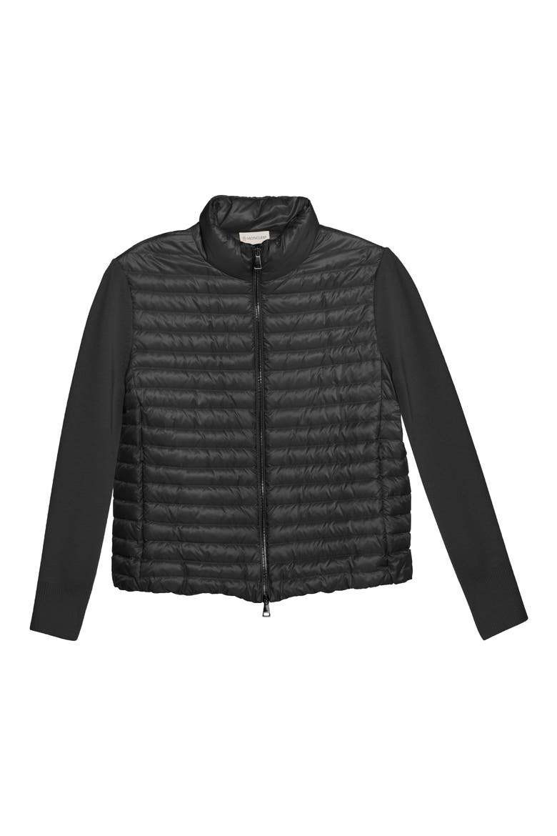 Quilted Down & Knit Cardigan, Alternate, color, BLACK