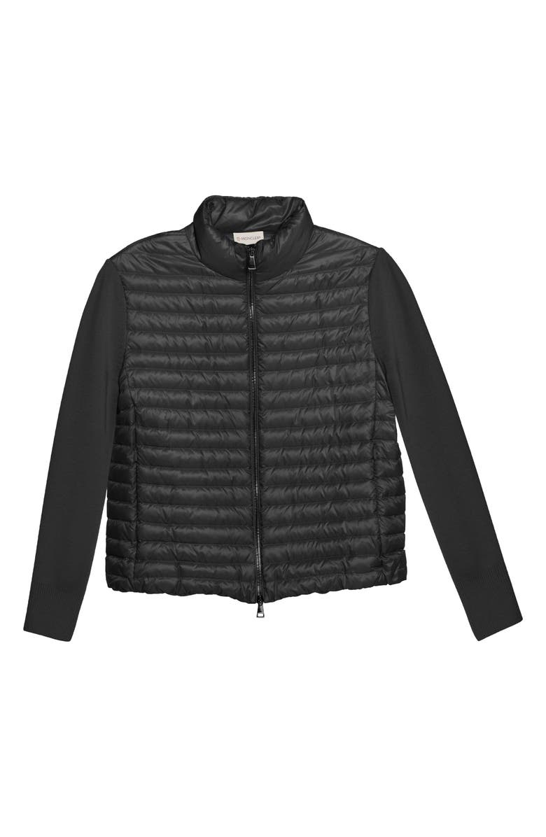 Moncler Quilted Down & Knit Cardigan, Alternate, color, 