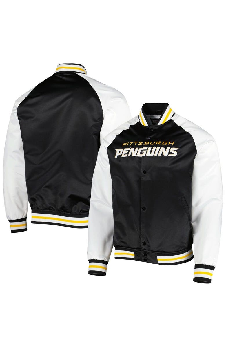 Mitchell & Ness Men's Mitchell & Ness Black/White Pittsburgh Penguins Primetime Raglan Satin Full-Snap Jacket, Main, color, Black