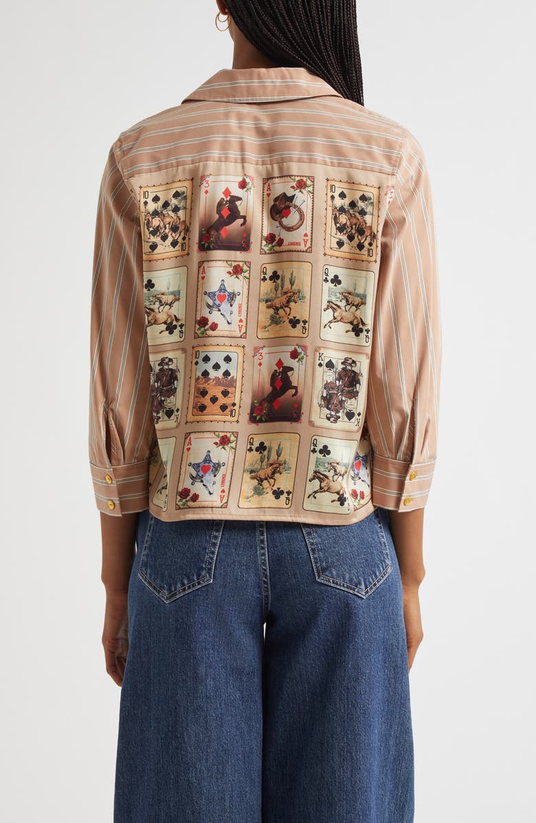 L'AGENCE Fawn Stripe Stretch Organic Cotton Blend Button-Up Shirt, Alternate, color, Fwn Strpe/Tan Mlt Western Card