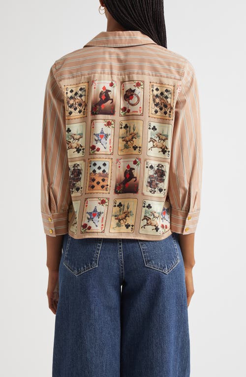 L Agence Fawn Western Card Print Shirt In Gold