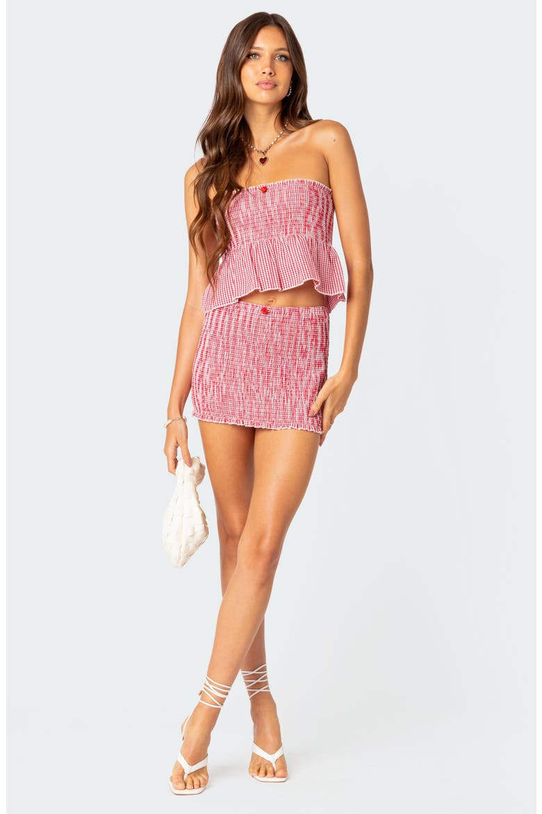 Gingham Smocked Cotton Tube Top, Alternate, color, RED