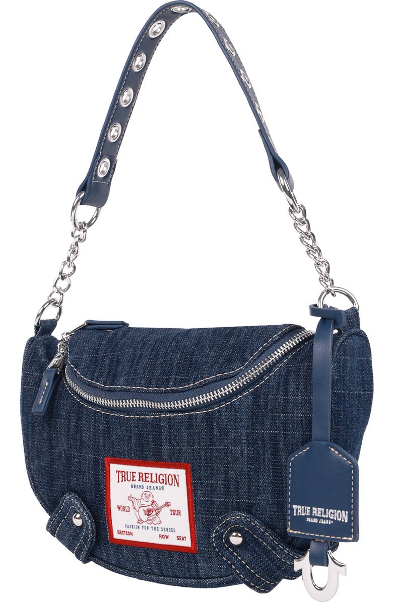 True Religion Studded Denim Shoulder Bag, Alternate, color, Light Blue