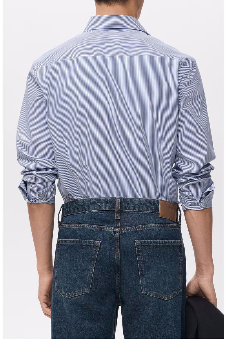 Slim Fit Pinstripe Cotton Button-Up Shirt, Alternate, color, BLUE