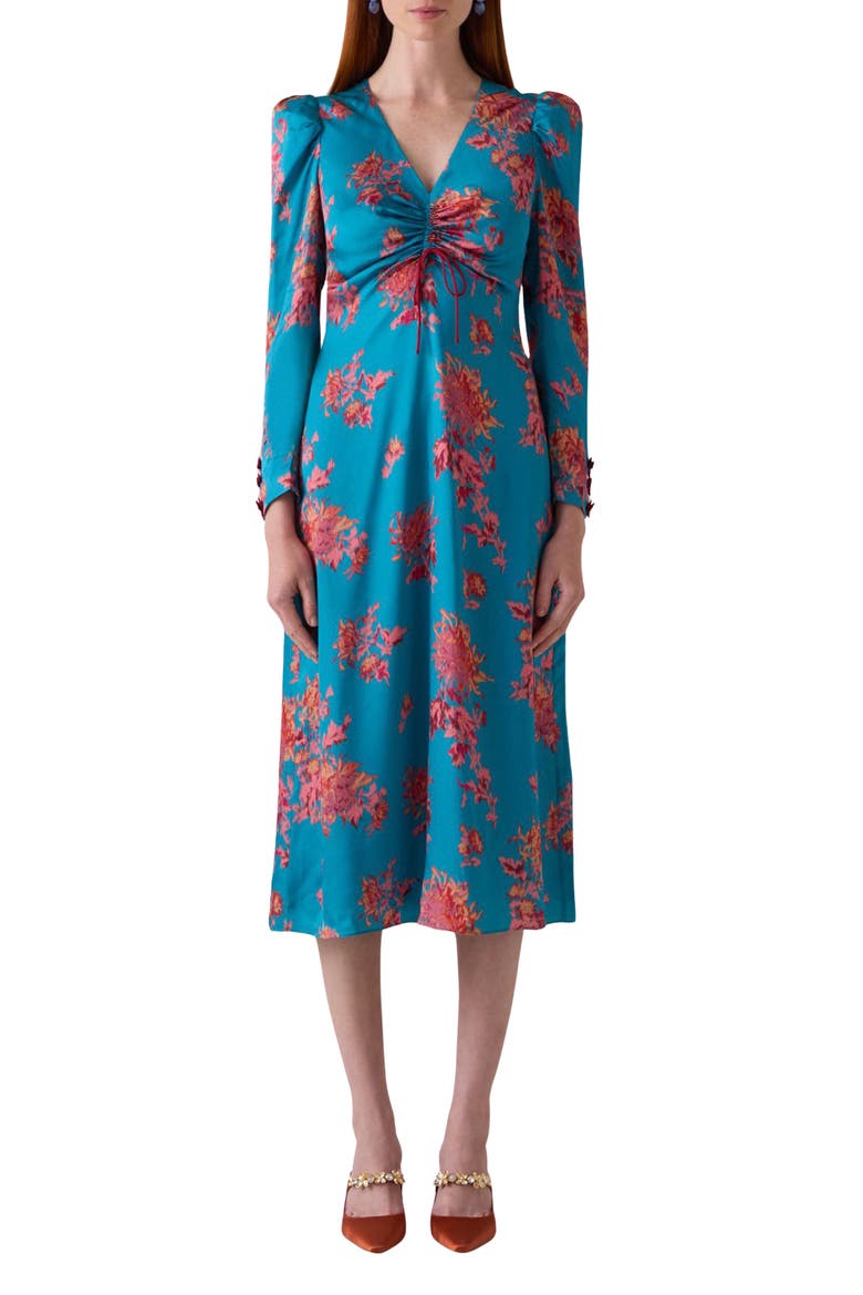 Celeste Floral Print Long Sleeve Midi Dress, Main, color, BLUE MULTI