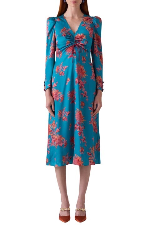 Celeste Floral Print Long Sleeve Midi Dress