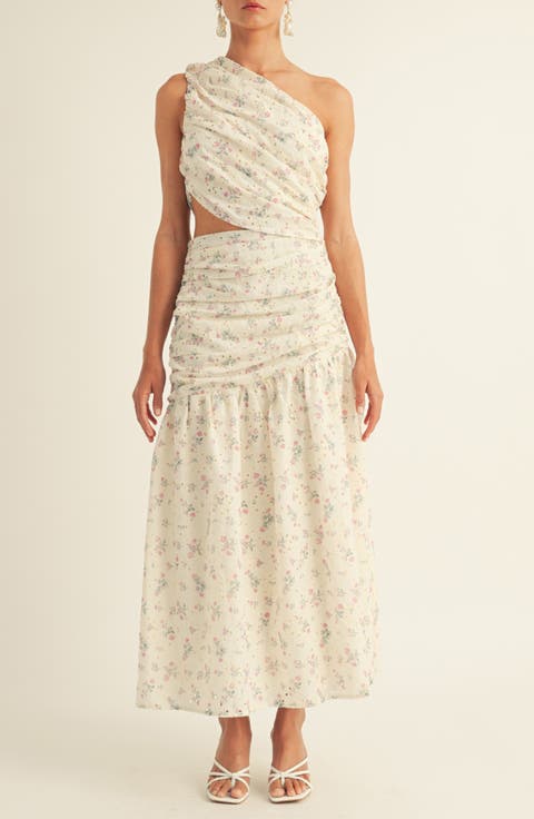 Soleil Eyelet Cutout One-Shoulder Maxi Dress