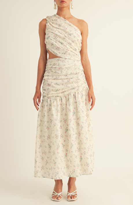 Arose Studio Soleil Eyelet Cutout One-Shoulder Maxi Dress