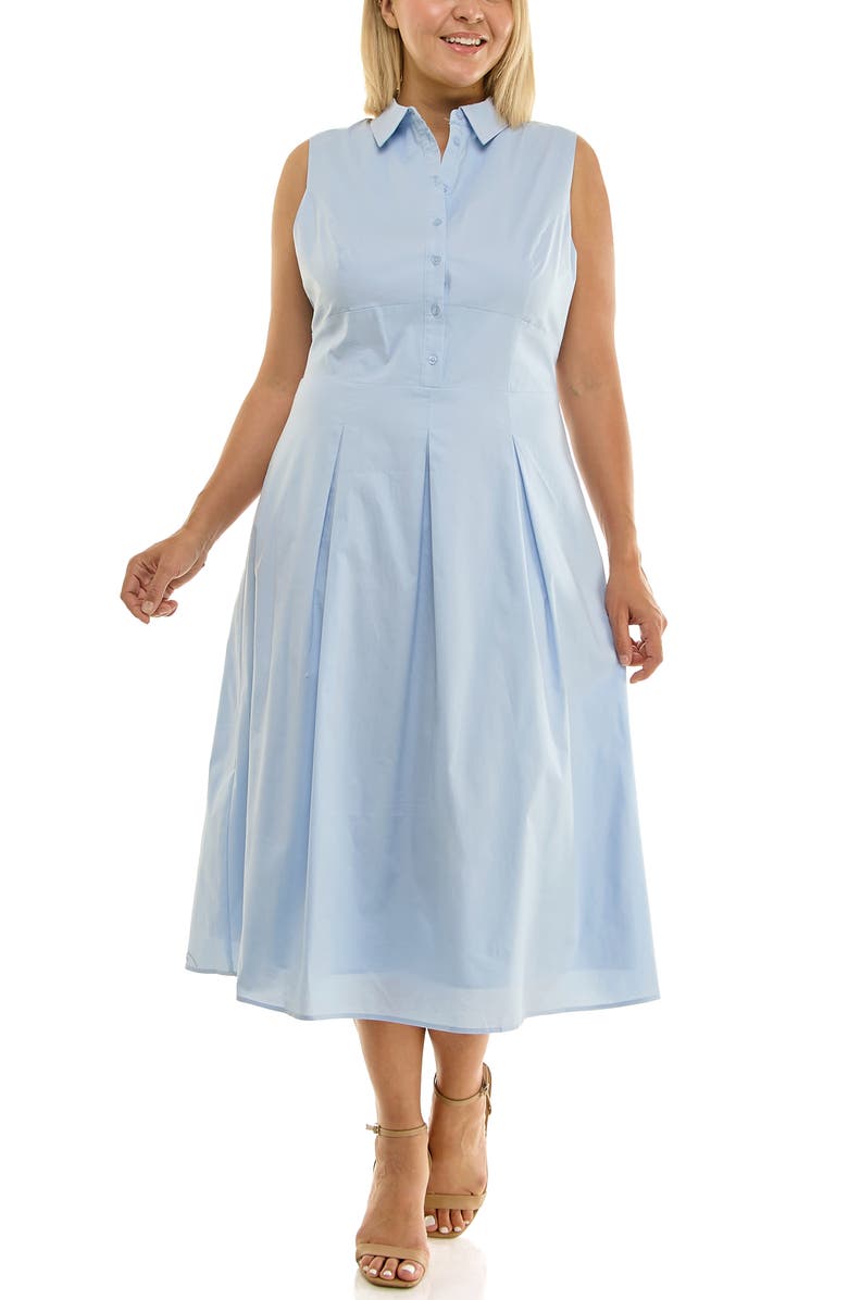 Nicole Miller Sleeveless Poplin Midi Shirtdress, Alternate, color, Blue Aura