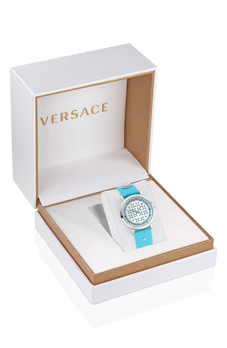 Versace New Generation Two-Hand Quartz Leather Strap Watch, 36mm, Alternate, color, Stainless Steel