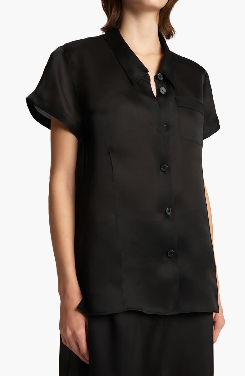 Khaite Keefe Silk Organza Button-Up Shirt, Alternate, color, Black