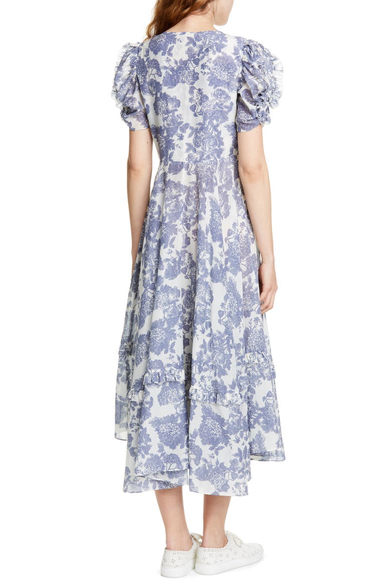 Andie Floral Cotton & Silk Midi Dress, Alternate, color, SEA