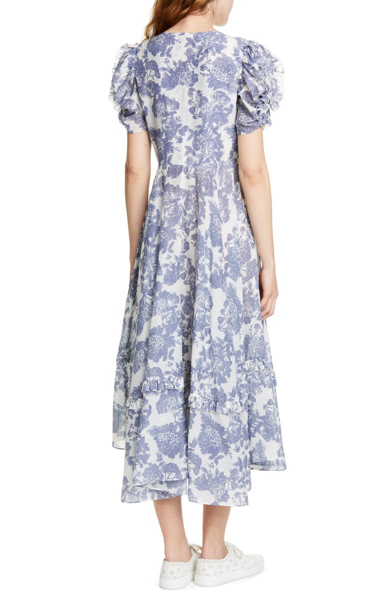 LoveShackFancy Andie Floral Cotton & Silk Midi Dress, Alternate, color, 