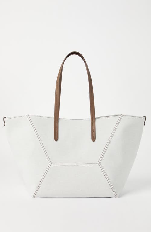 Brunello Cucinelli Cotton And Linen Gabardine Bc Duo Tote Bag In Chalk