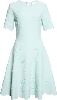 Oscar de la Renta Hibiscus Jacquard Knit Fit & Flare Dress
