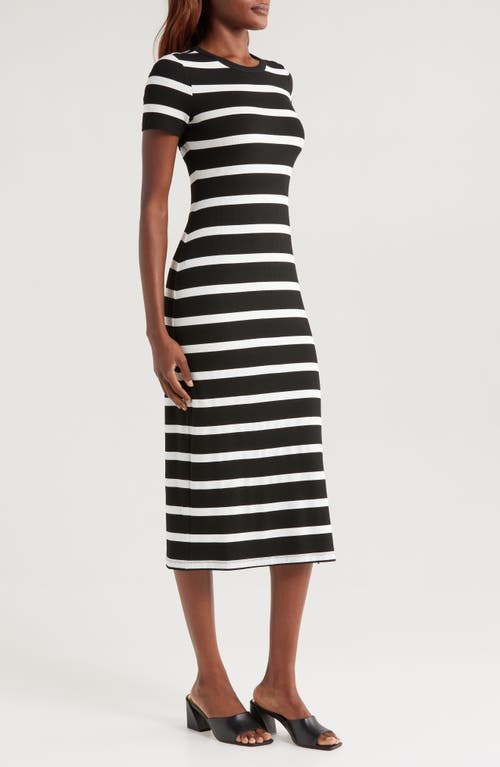 Vince Camuto Stripe Rib Sweater Midi Dress In Rich Black
