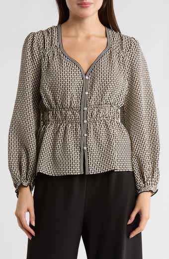 MAX STUDIO Balloon Sleeve Button-Up Peplum Top