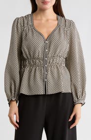 MAX STUDIO Balloon Sleeve Button-Up Peplum Top