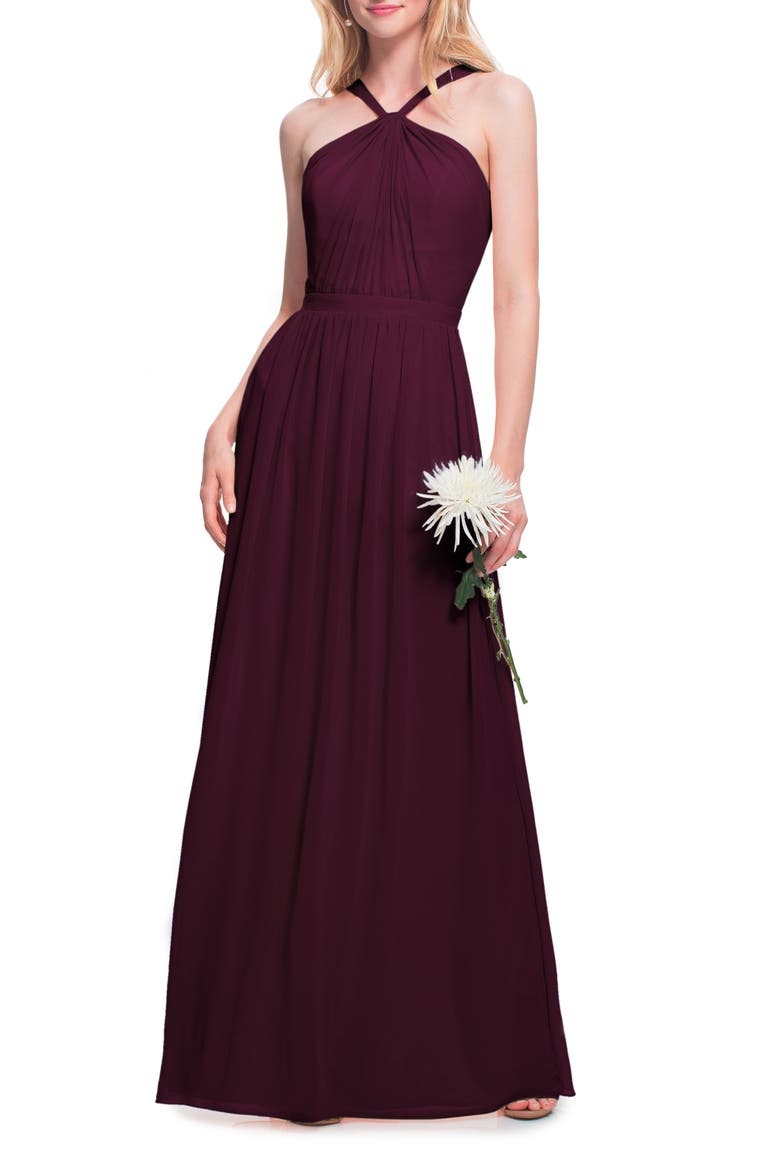 Halter Chiffon A-Line Gown, Main, color, WINE