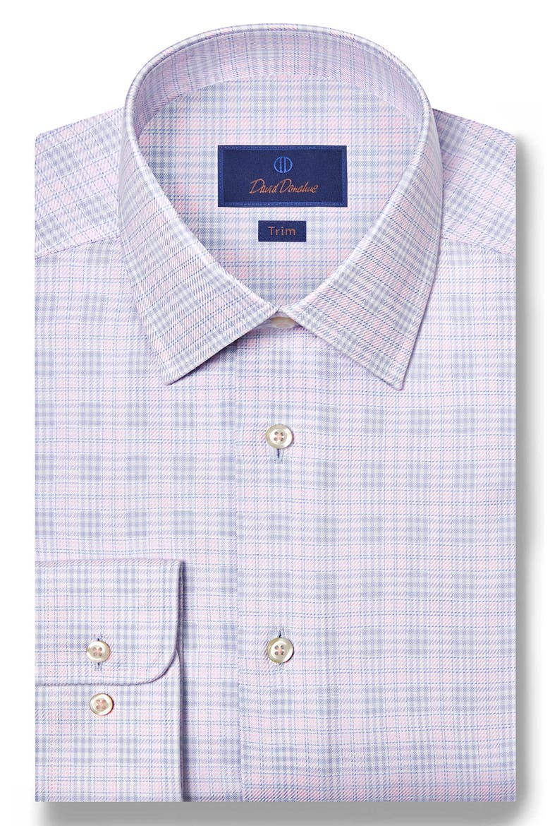 Trim Fit Check Cotton Dobby Dress Shirt, Main, color, SKY/ PINK