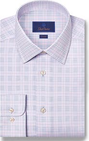 David Donahue Trim Fit Check Cotton Dobby Dress Shirt