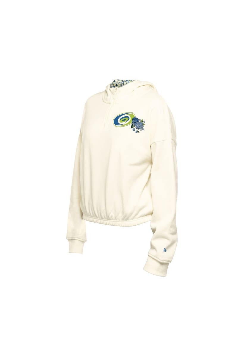 New Era Women's New Era Cream Carolina Hurricanes Glam Game Quarter-Zip Cropped Floral Hoodie Pullover, Alternate, color, Cream