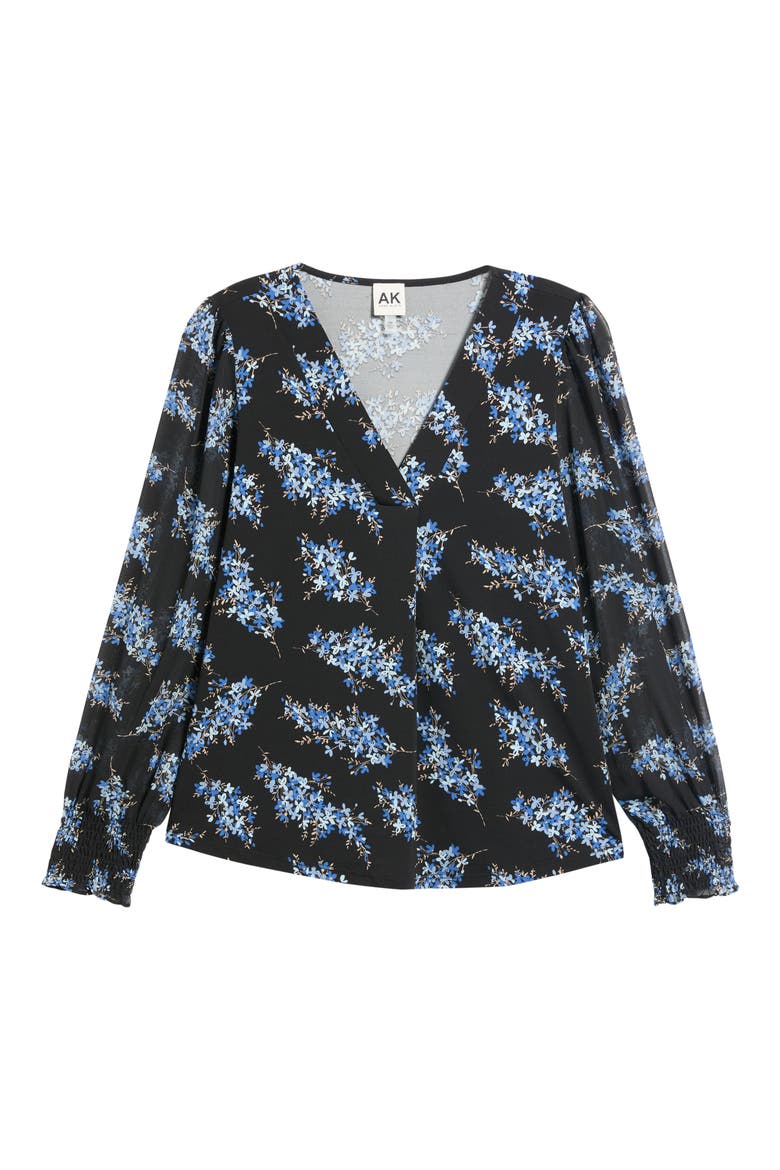 Smocked Cuff Long Sleeve V-Neck Top, Main, color, ANNE BLACK MULTI