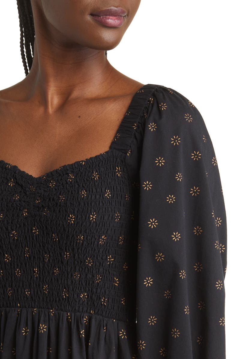 Madewell Lucie Dot Daisies Sweetheart Midi Dress, Alternate, color,